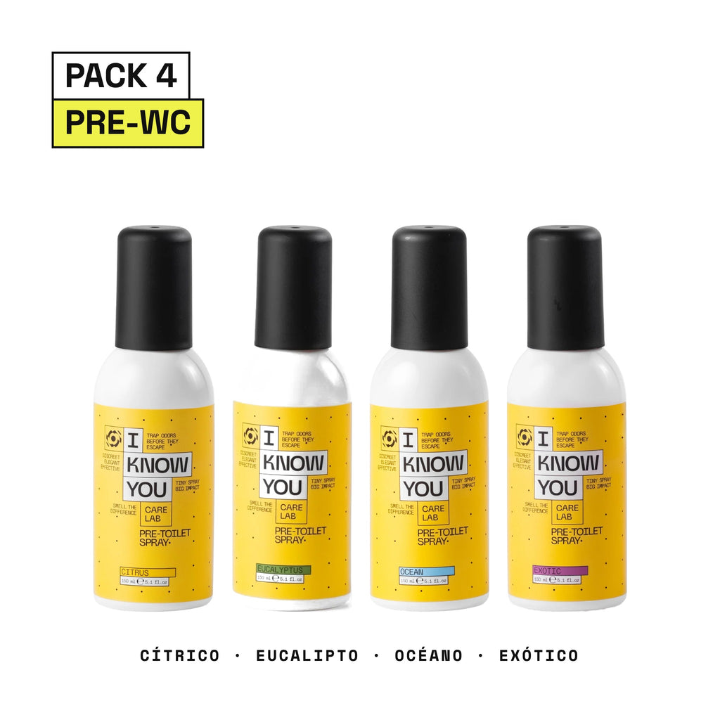 Pre-Toilet Spray pack of 4: Citrus, Eucalyptus, Ocean and Exotic