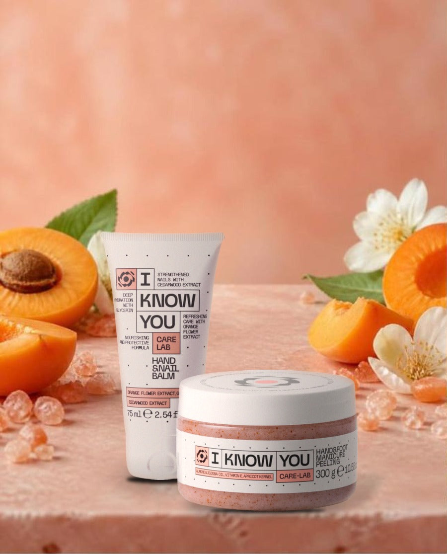 Bálsamo para manos y uñas y peeling para manos y pies con albaricoques y sal